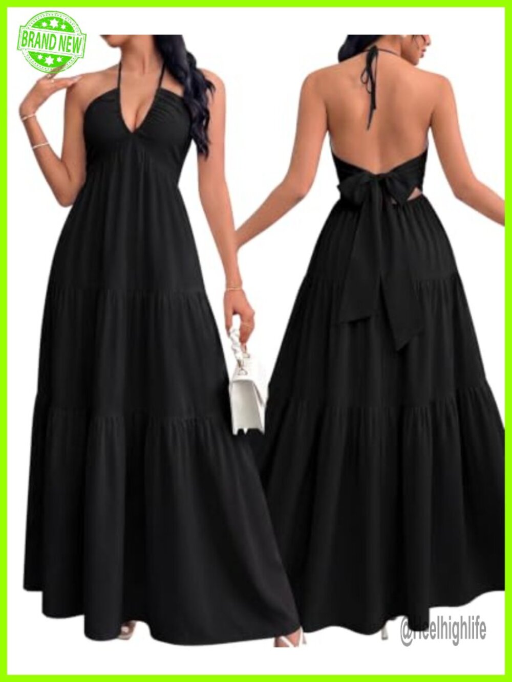 Flowy Halter Maxi Dress Sleeveless A-Line Backless Vacation Sundress